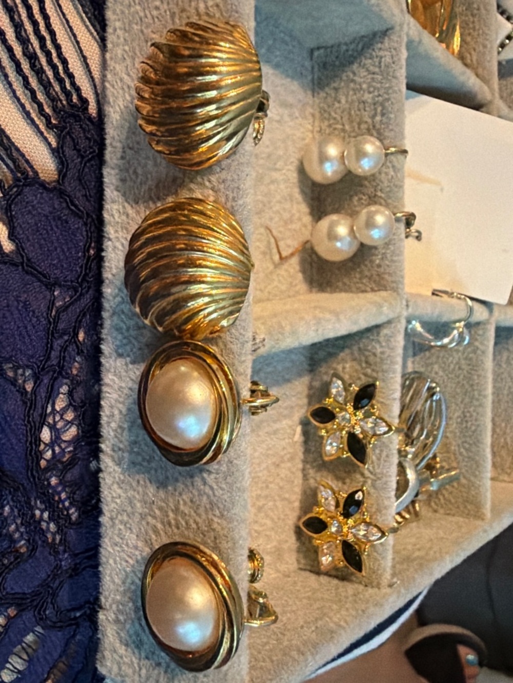 Vintage Signed NAPIER & AVON Gold Tone Faux Pearl Rhinestone Clip On Earring Lot